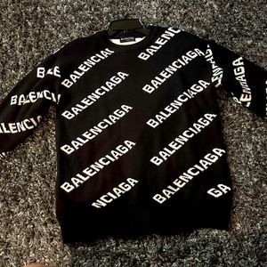 Balenciaga Black and White Logo Crew Neck Sweater